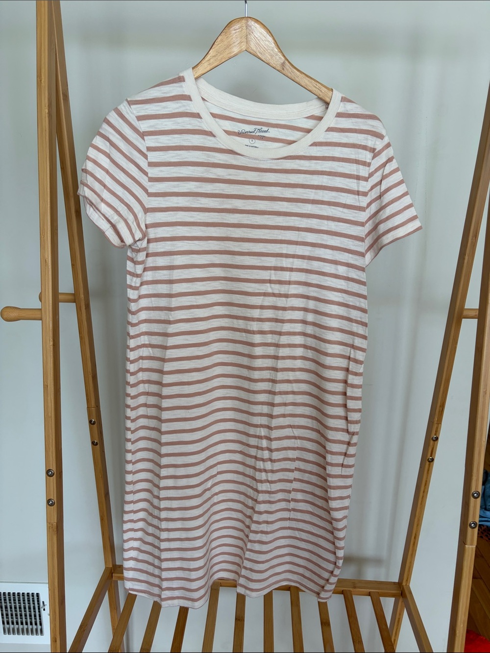 Universal Thread Cream and tan Striped Tee shirt dress